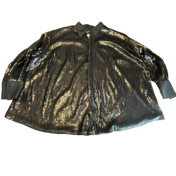 Future Collective Black Sequin Kahlana Barfield Brown Button Down Shirt 2X NWT - Picture 13 of 13